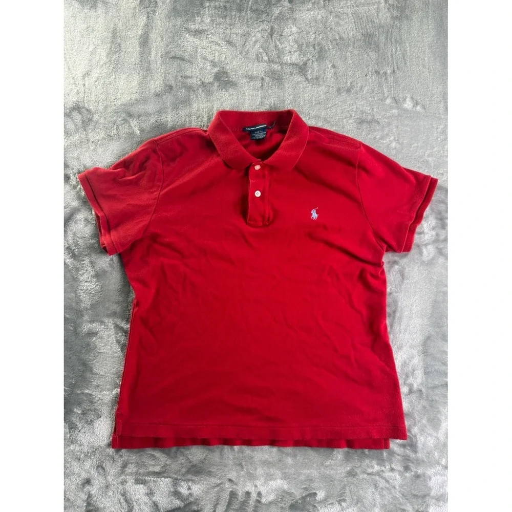 Ralph Lauren Sport Slim Fit Women's Polo XL Red Two-button Placket Shirt Cotton
